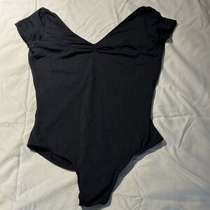 Black Short Sleeve Dance Leotard with lace on back-XL